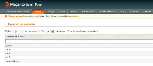 Modificacion IVA en Magento